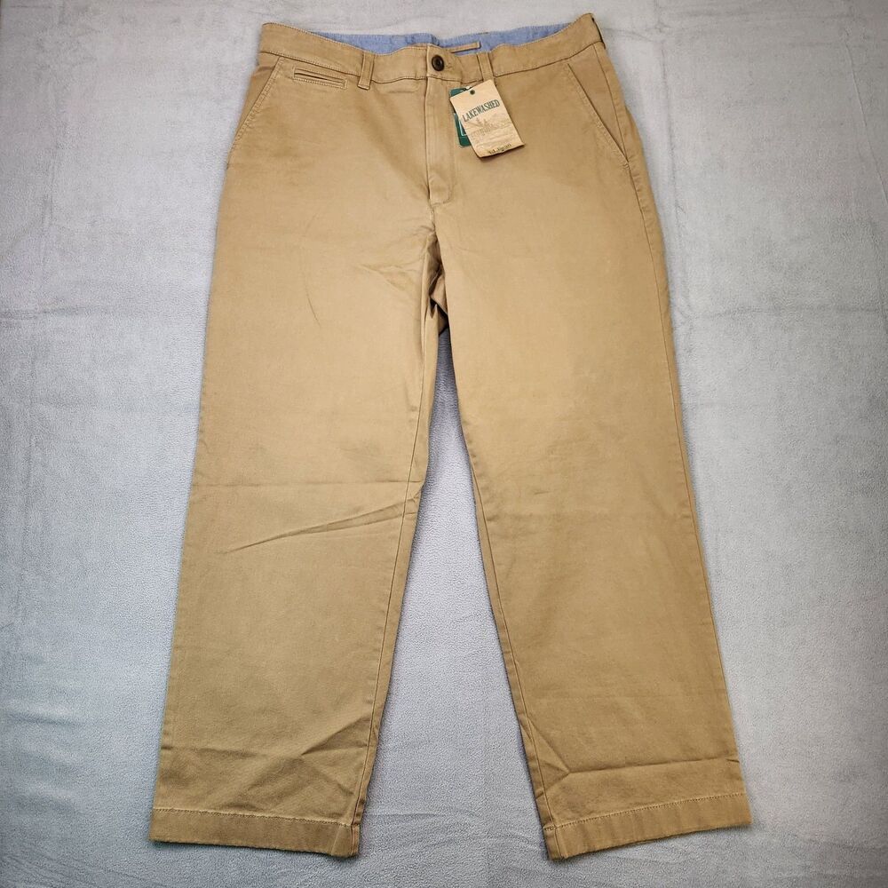 NWT L.L. Bean Lakewashed Cotton Chino Pants Men's 36x29 Khaki Natural Fit